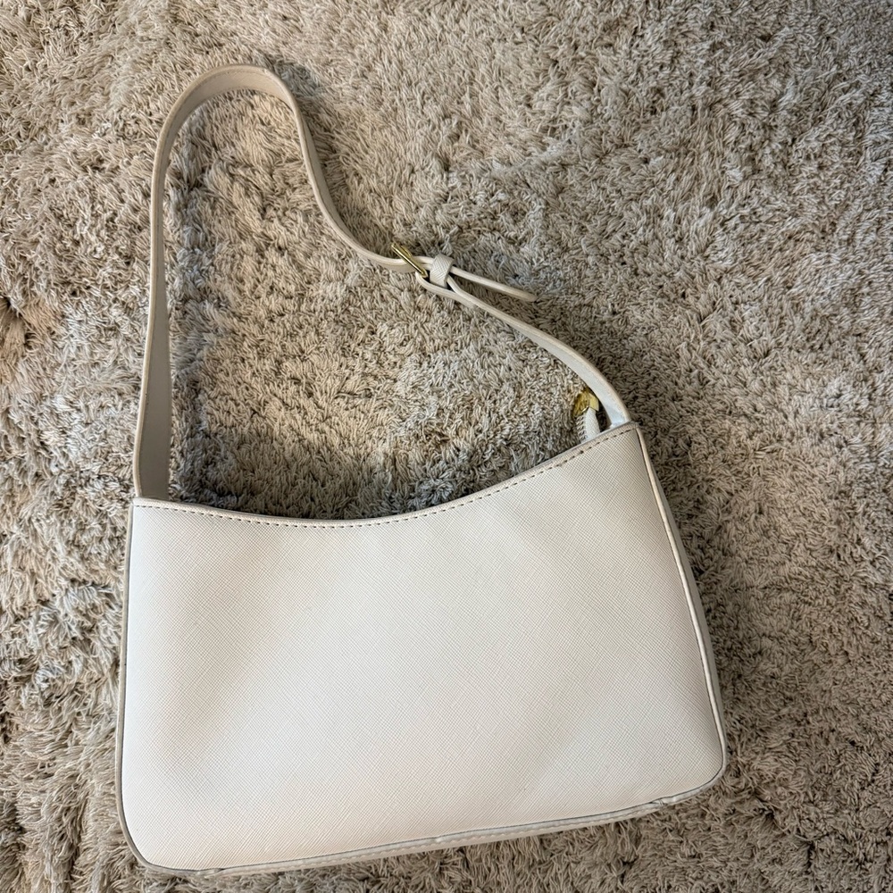 White Shoulder Purse with Gold Hardware